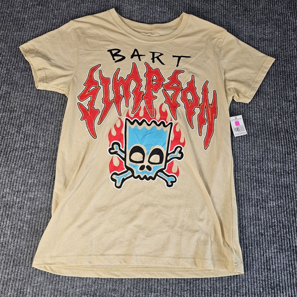 Bart Simpson Shirt Mens XL Tan Punk Skull Flames Graphic Tee The Simpsons